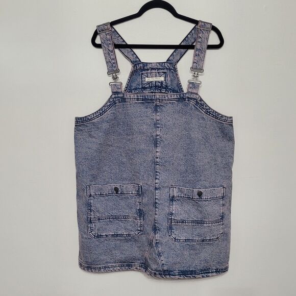 Free People We The Free Denim Smock Overall Mini Dress Pink Dreams Wash Size XL - Picture 3 of 6